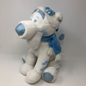 Disney Store Winter Tigger Plush White Blue Snowflakes Scarf Santa Hat Sparkles